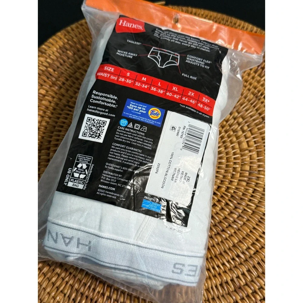 Hanes Mens Tagless Briefs 6 Pack White Cotton Comfort Flex Waistband Size 2XL
